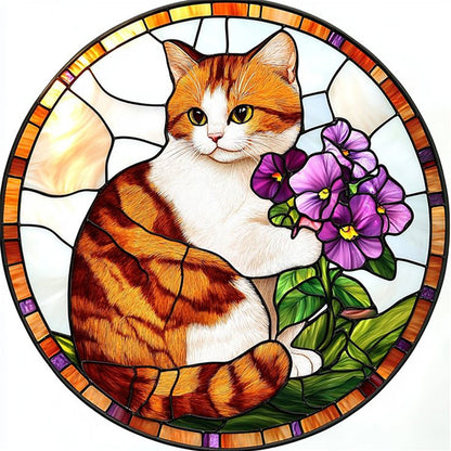 Orange Cat Glass Painting - 11CT Stamped Cross Stitch 40*40CM