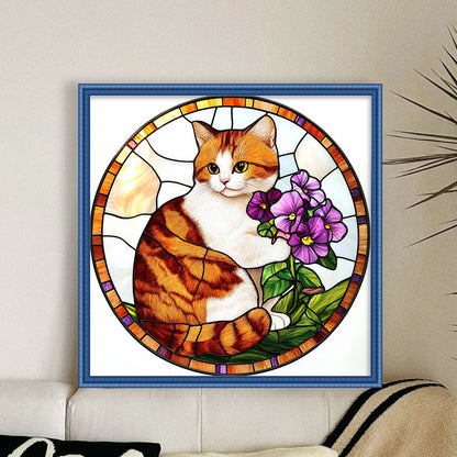 Orange Cat Glass Painting - 11CT Stamped Cross Stitch 40*40CM