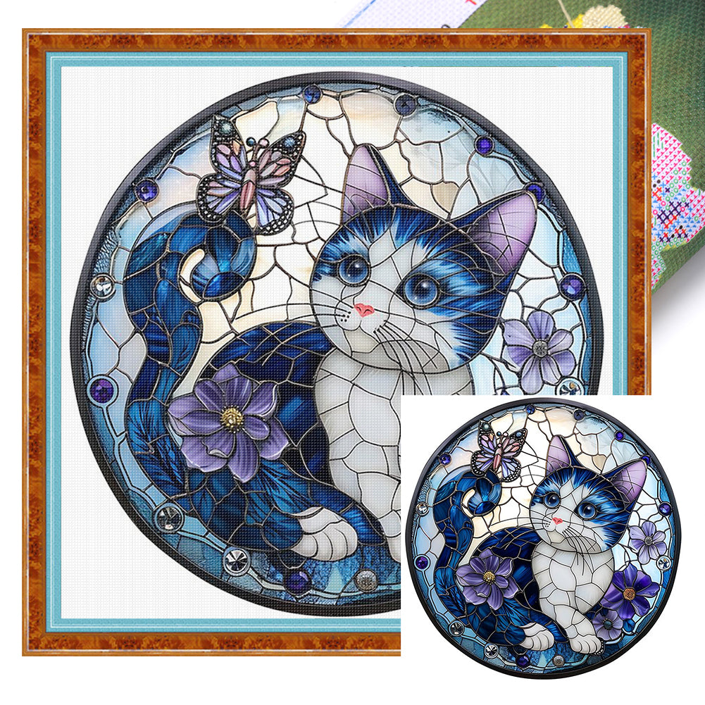 Cat And Butterfly - 11CT Stamped Cross Stitch 40*40CM