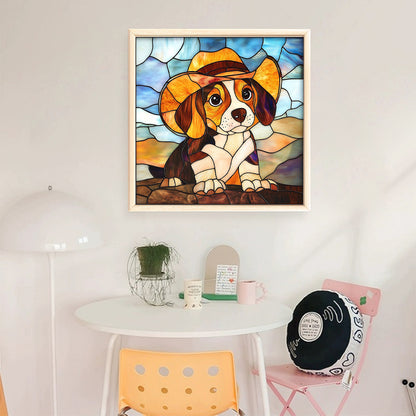 Beagle Glass Painting - 11CT Stamped Cross Stitch 40*40CM
