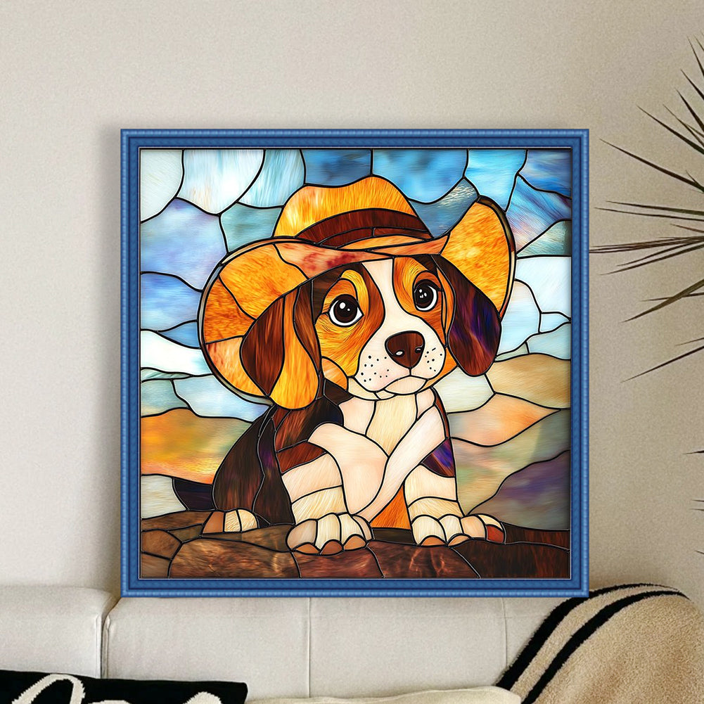 Beagle Glass Painting - 11CT Stamped Cross Stitch 40*40CM
