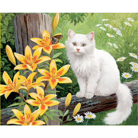 Cat And Lily - Full Round Drill Diamond Painting 55*45CM