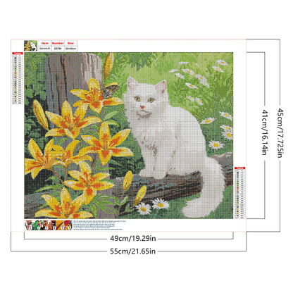 Cat And Lily - Full Round Drill Diamond Painting 55*45CM