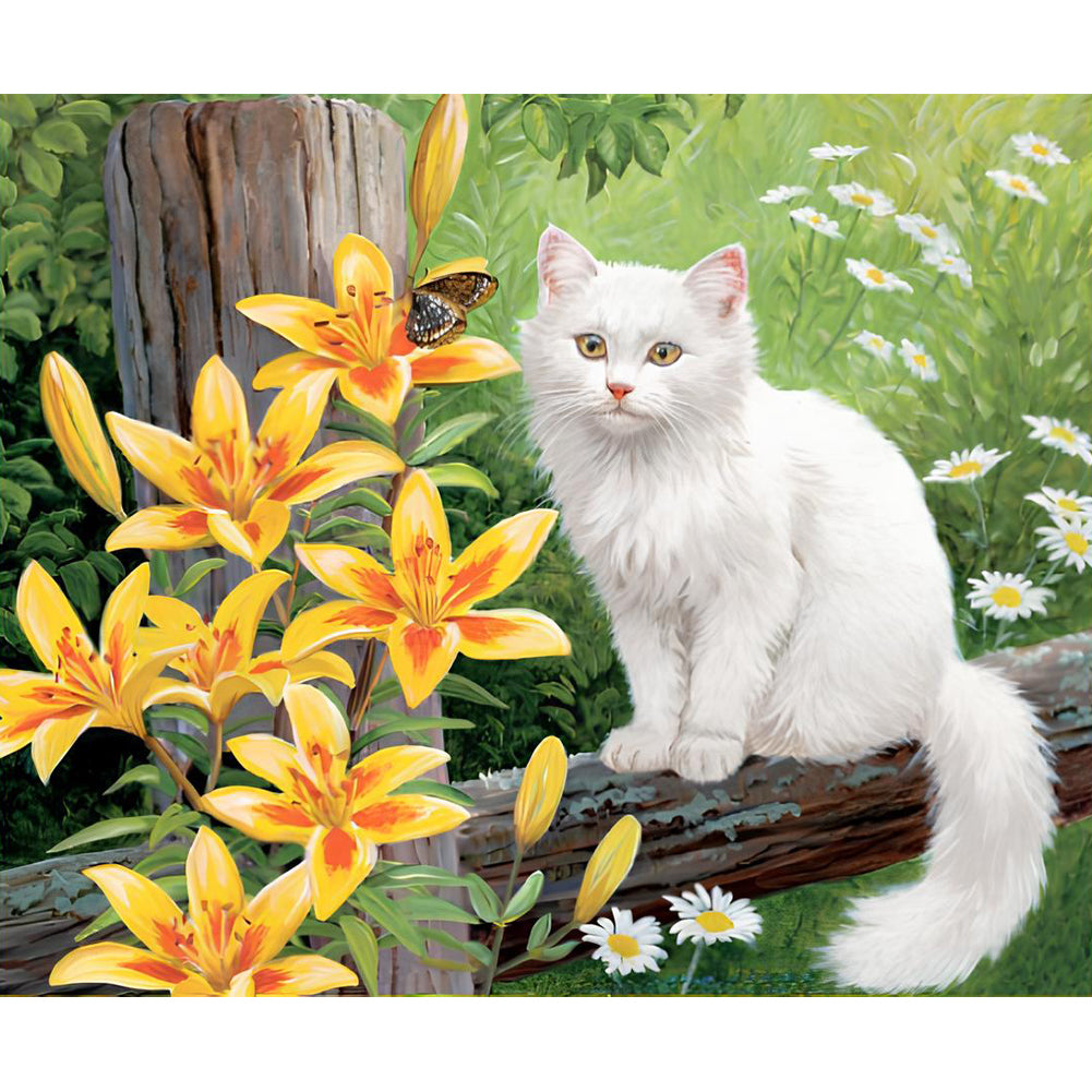 Cat And Lily - Full Round Drill Diamond Painting 55*45CM