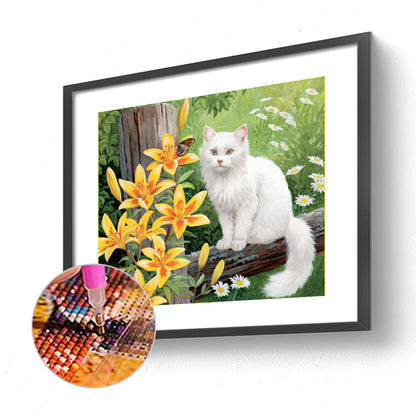 Cat And Lily - Full Round Drill Diamond Painting 55*45CM