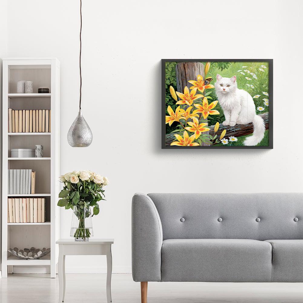 Cat And Lily - Full Round Drill Diamond Painting 55*45CM