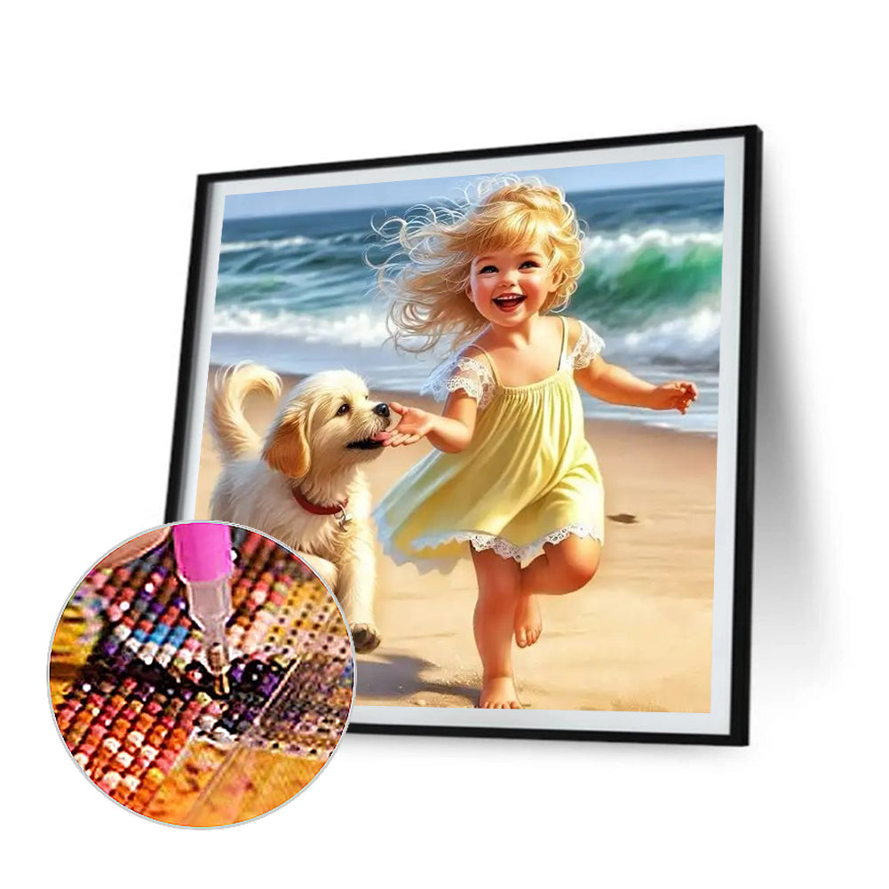 Child And Dog - Full Round Drill Diamond Painting 40*40CM