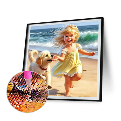 Child And Dog - Full Round Drill Diamond Painting 40*40CM