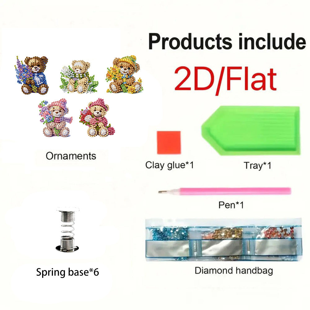 5PCS 2D Flat Animal Acrylic Decor Springs DIY Diamond Painting Shake Ornaments