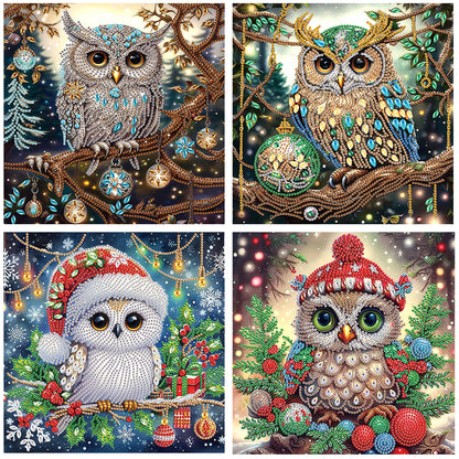 4Pcs Christmas Owl - Special Shaped Drill Diamond Painting 30*30CM