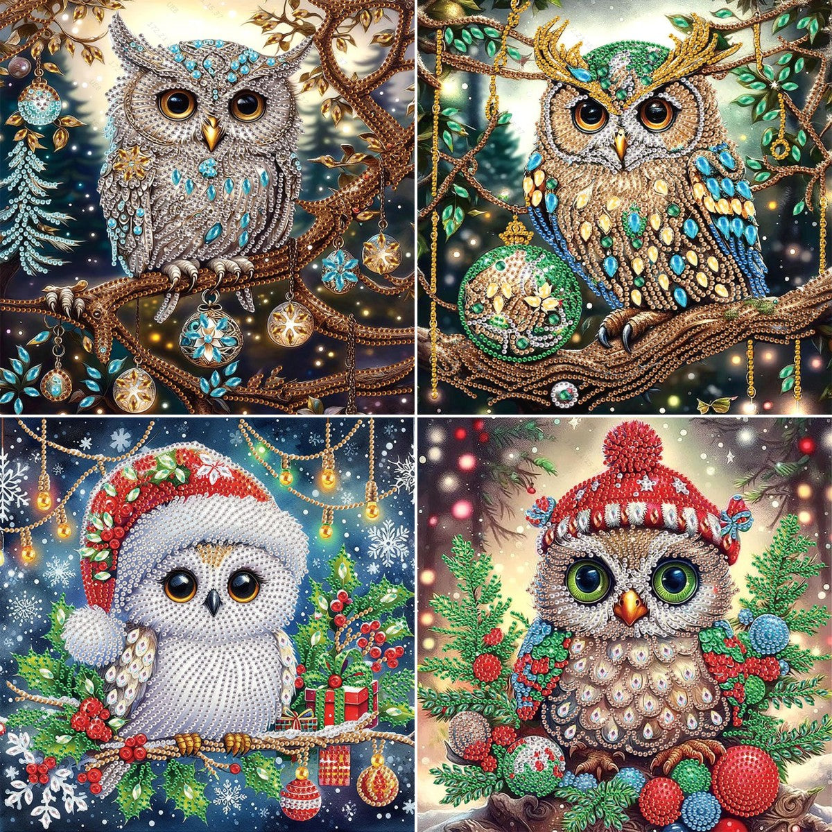 4Pcs Christmas Owl - Special Shaped Drill Diamond Painting 30*30CM