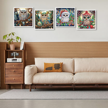 4Pcs Christmas Owl - Special Shaped Drill Diamond Painting 30*30CM