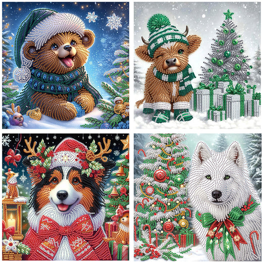 4Pcs Christmas Animal - Special Shaped Drill Diamond Painting 30*30CM