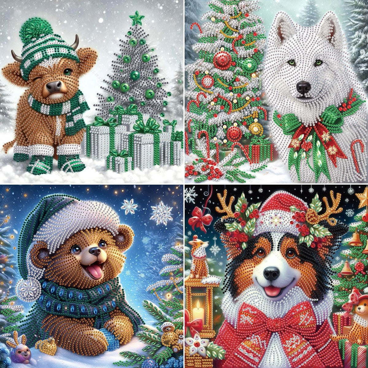 4Pcs Christmas Animal - Special Shaped Drill Diamond Painting 30*30CM