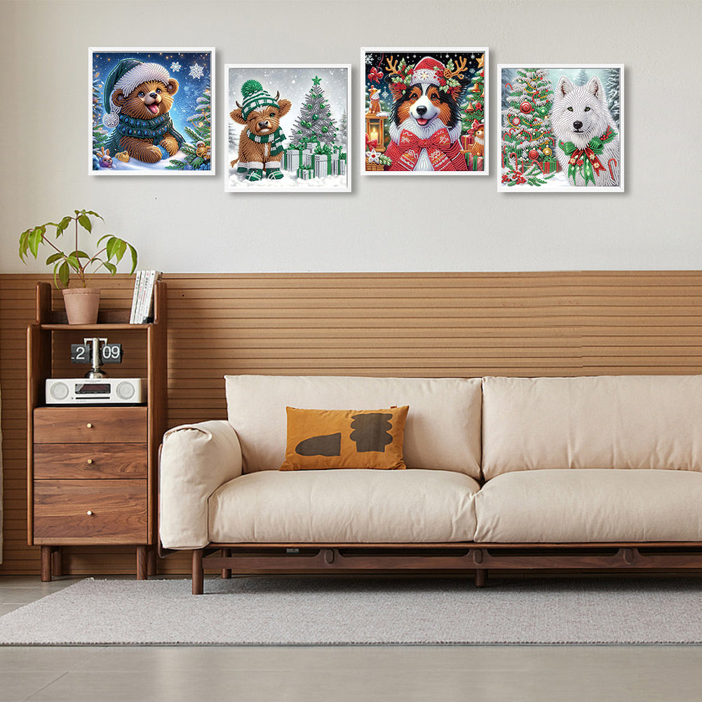 4Pcs Christmas Animal - Special Shaped Drill Diamond Painting 30*30CM