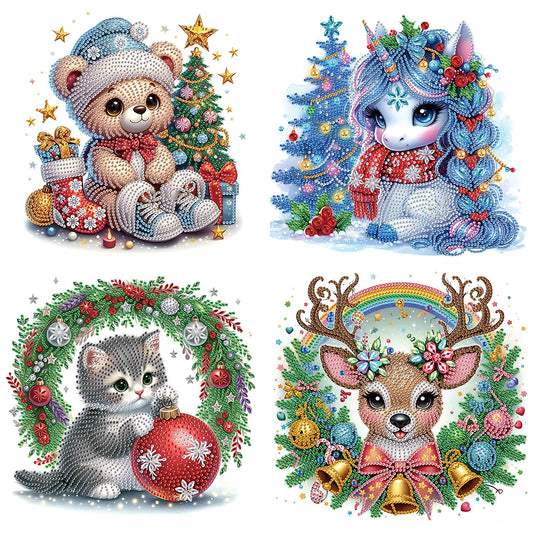 4Pcs Christmas Animal - Special Shaped Drill Diamond Painting 30*30CM