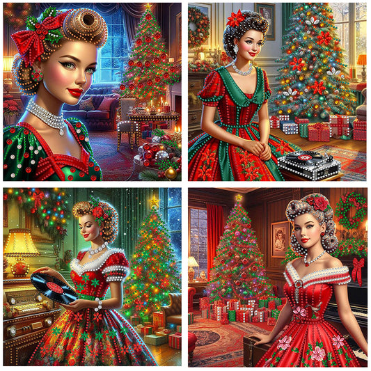 4Pcs Christmas Lady - Special Shaped Drill Diamond Painting 30*30CM