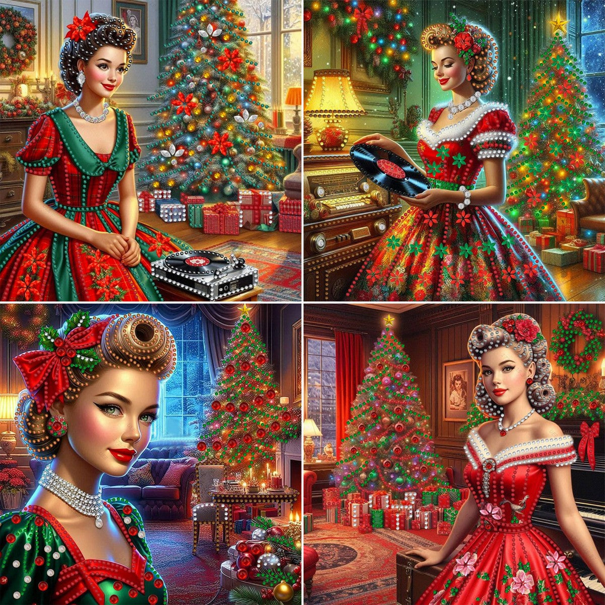 4Pcs Christmas Lady - Special Shaped Drill Diamond Painting 30*30CM