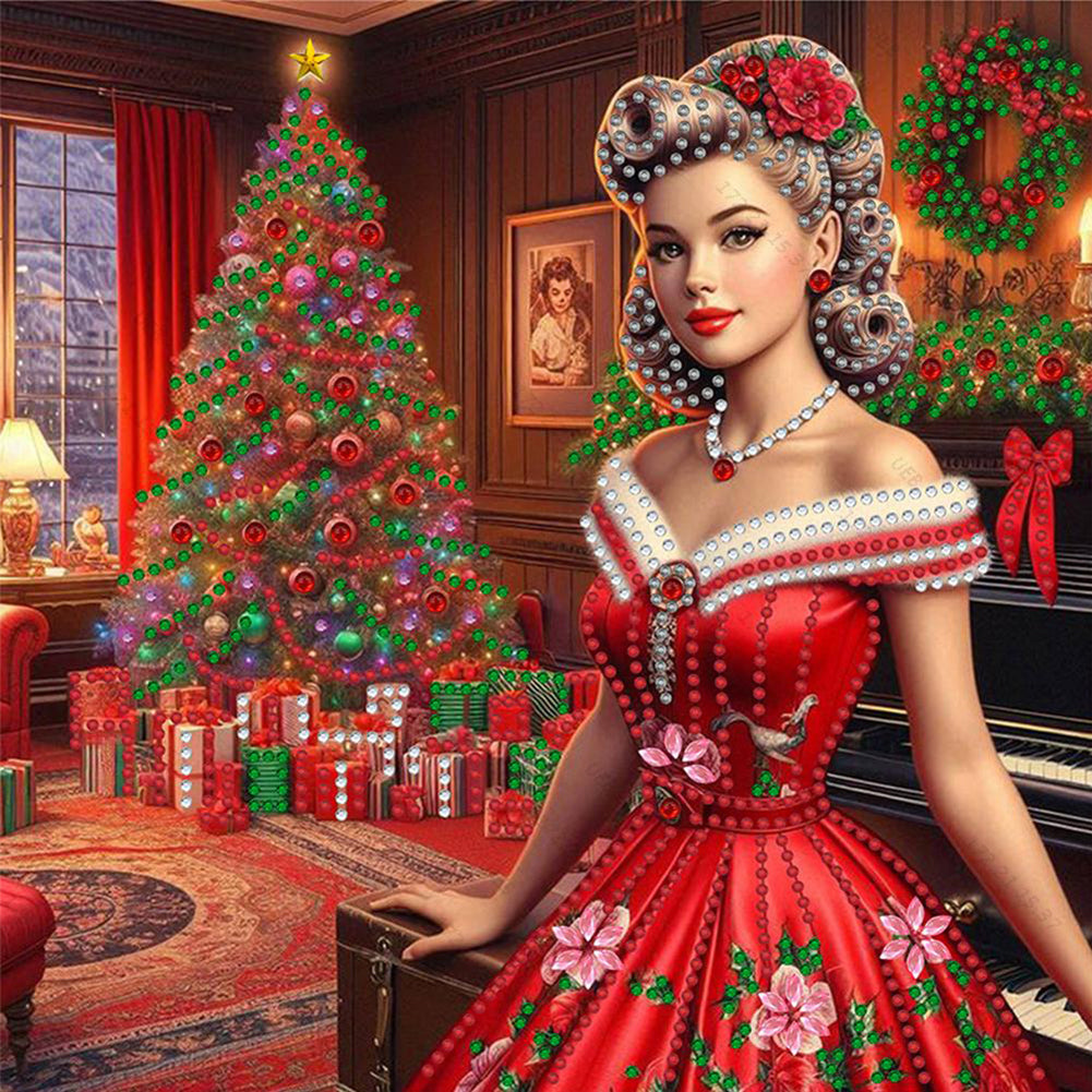 4Pcs Christmas Lady - Special Shaped Drill Diamond Painting 30*30CM