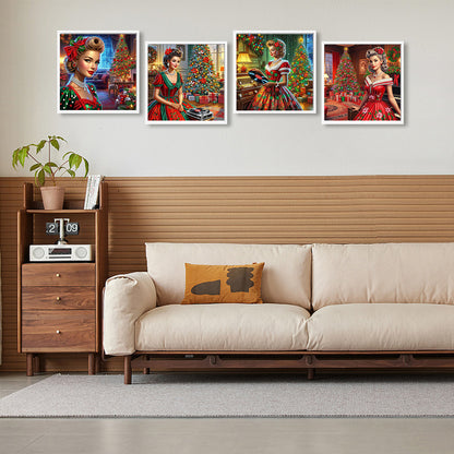 4Pcs Christmas Lady - Special Shaped Drill Diamond Painting 30*30CM