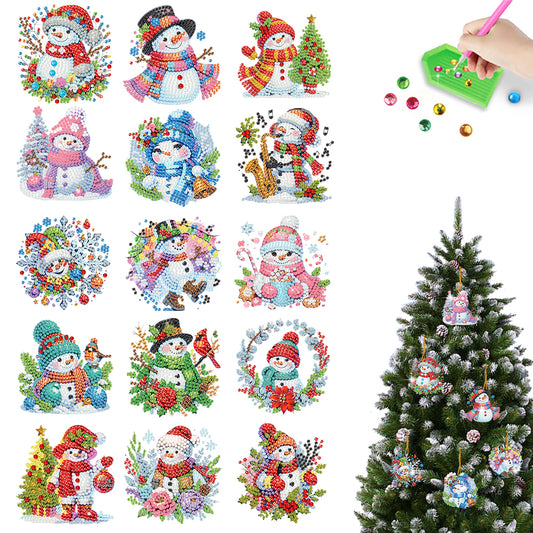 15pcs Xmas Theme 2D Flat DIY Hanging Diamond Art Kits Home Wall Decoration Craft