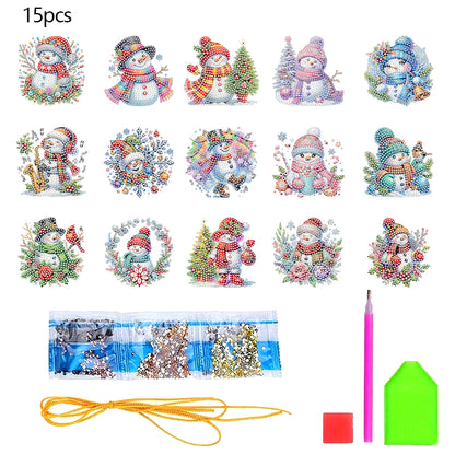15pcs Xmas Theme 2D Flat DIY Hanging Diamond Art Kits Home Wall Decoration Craft