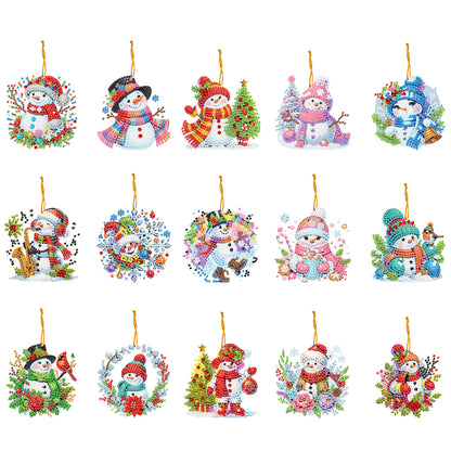 15pcs Xmas Theme 2D Flat DIY Hanging Diamond Art Kits Home Wall Decoration Craft