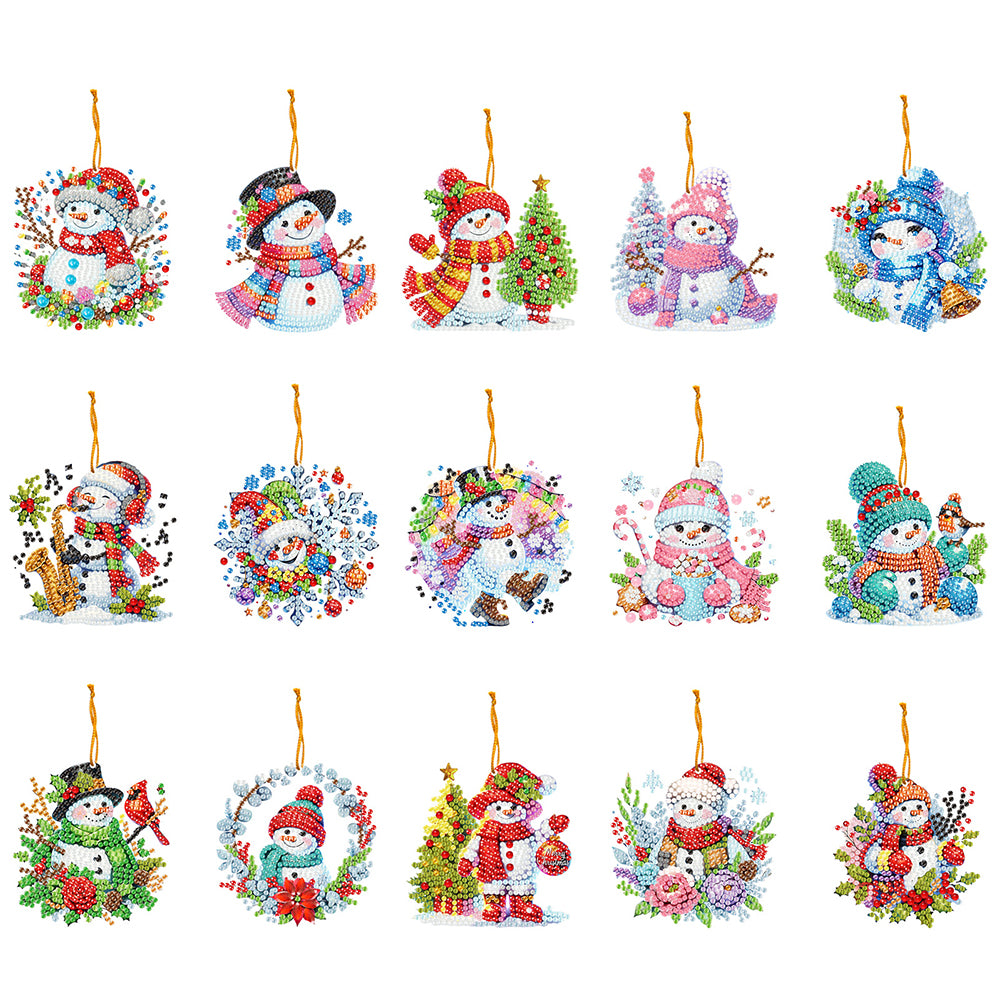 15pcs Xmas Theme 2D Flat DIY Hanging Diamond Art Kits Home Wall Decoration Craft