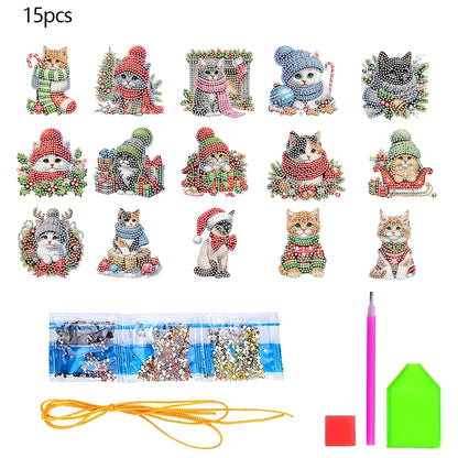 15pcs Xmas Theme 2D Flat DIY Hanging Diamond Art Kits Home Wall Decoration Craft