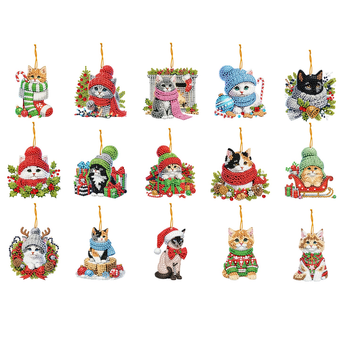 15pcs Xmas Theme 2D Flat DIY Hanging Diamond Art Kits Home Wall Decoration Craft