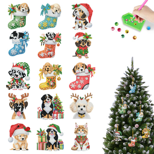 15pcs Xmas Theme 2D Flat DIY Hanging Diamond Art Kits Home Wall Decoration Craft
