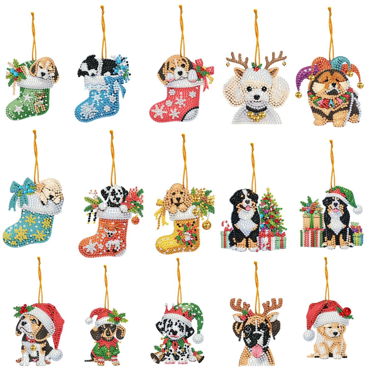 15pcs Xmas Theme 2D Flat DIY Hanging Diamond Art Kits Home Wall Decoration Craft