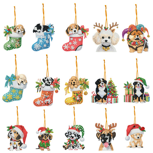 15pcs Xmas Theme 2D Flat DIY Hanging Diamond Art Kits Home Wall Decoration Craft