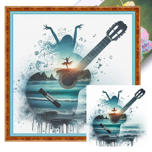 Guitar Girl - 11CT Stamped Cross Stitch 45*45CM