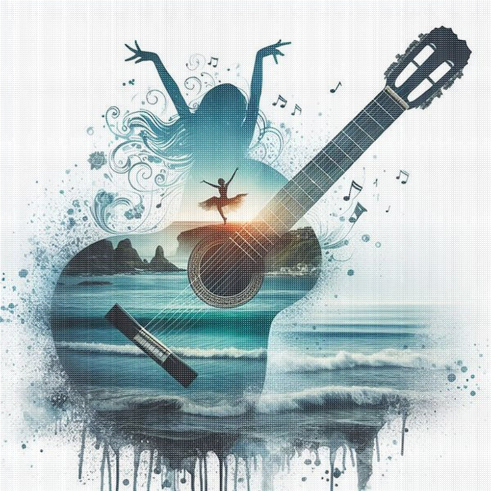 Guitar Girl - 11CT Stamped Cross Stitch 45*45CM
