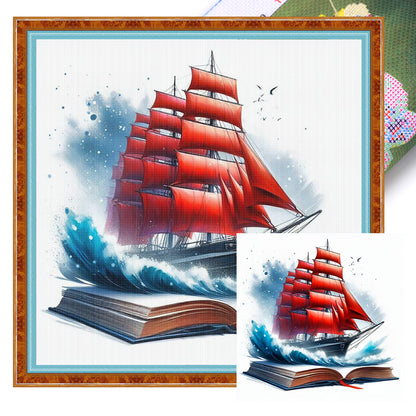 Book Sailboat - 11CT Stamped Cross Stitch 45*45CM