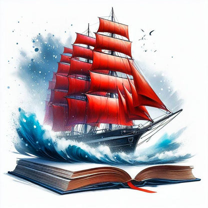 Book Sailboat - 11CT Stamped Cross Stitch 45*45CM