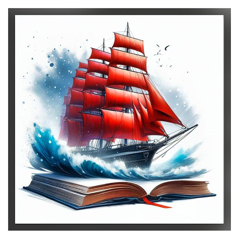 Book Sailboat - 11CT Stamped Cross Stitch 45*45CM