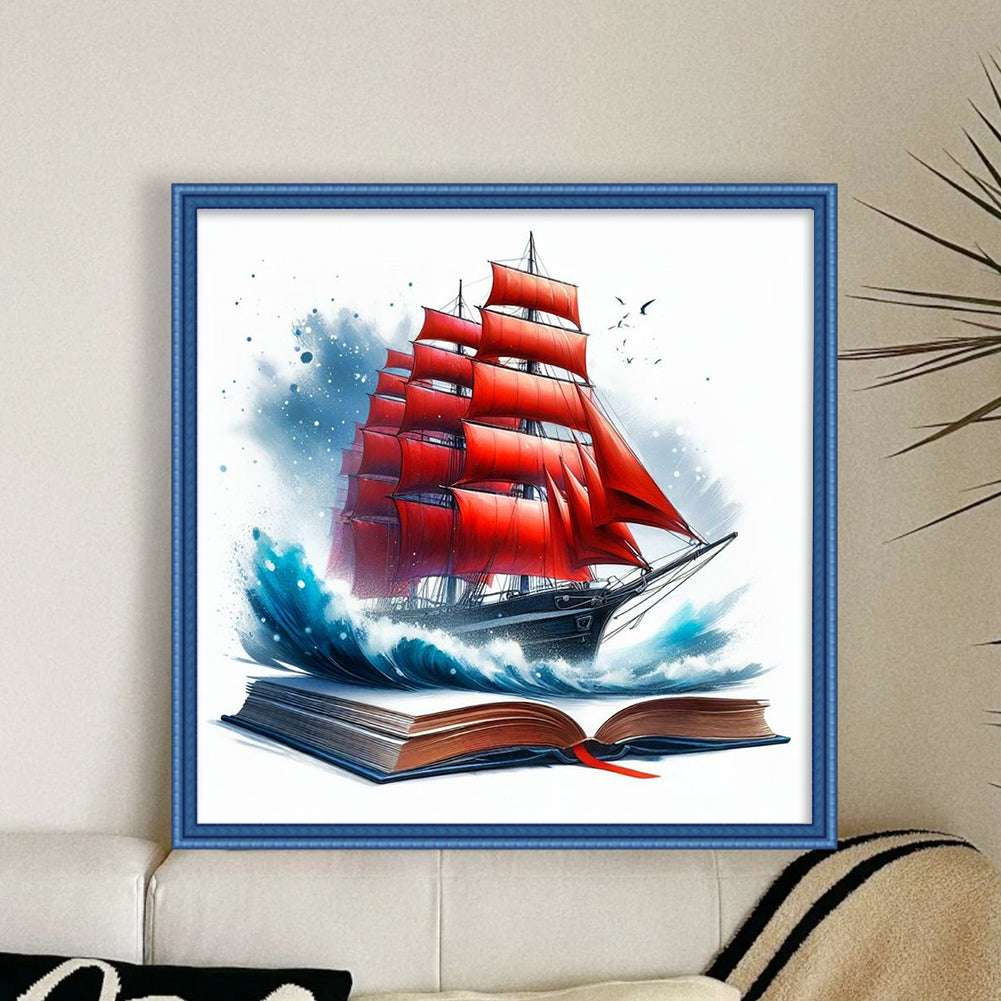 Book Sailboat - 11CT Stamped Cross Stitch 45*45CM