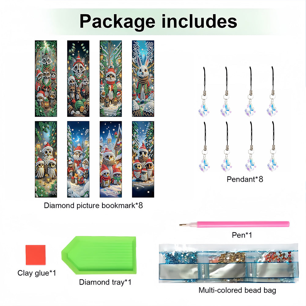 8Pcs Christmas Themed DIY Diamond Painting Bookmark for Reading Enthusiasts