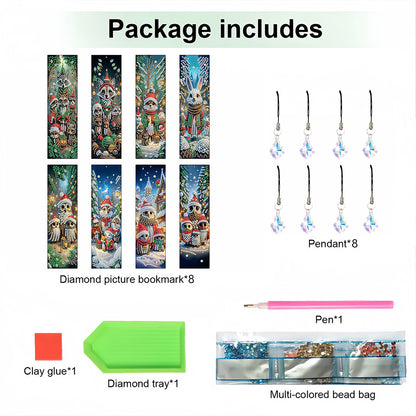 8Pcs Christmas Themed DIY Diamond Painting Bookmark for Reading Enthusiasts