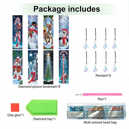 8Pcs Christmas Themed DIY Diamond Painting Bookmark for Reading Enthusiasts