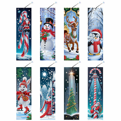 8Pcs Christmas Themed DIY Diamond Painting Bookmark for Reading Enthusiasts