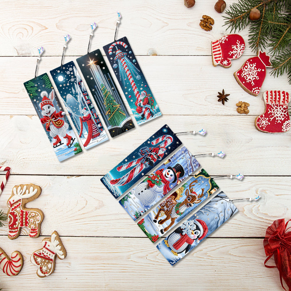 8Pcs Christmas Themed DIY Diamond Painting Bookmark for Reading Enthusiasts
