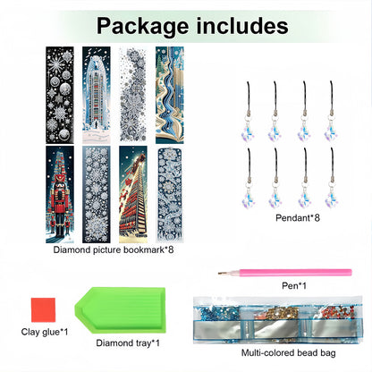 8Pcs Christmas Themed DIY Diamond Painting Bookmark for Reading Enthusiasts