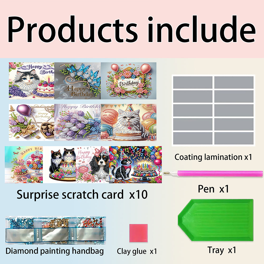 10pcs DIY Diamond Painting Crystal Scratch Card Rhinestone Party Event Gift Card