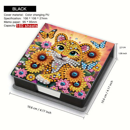 5D DIY Leather Diamond Art Note Box with 160 Sheets Paper for Desktop Decoration