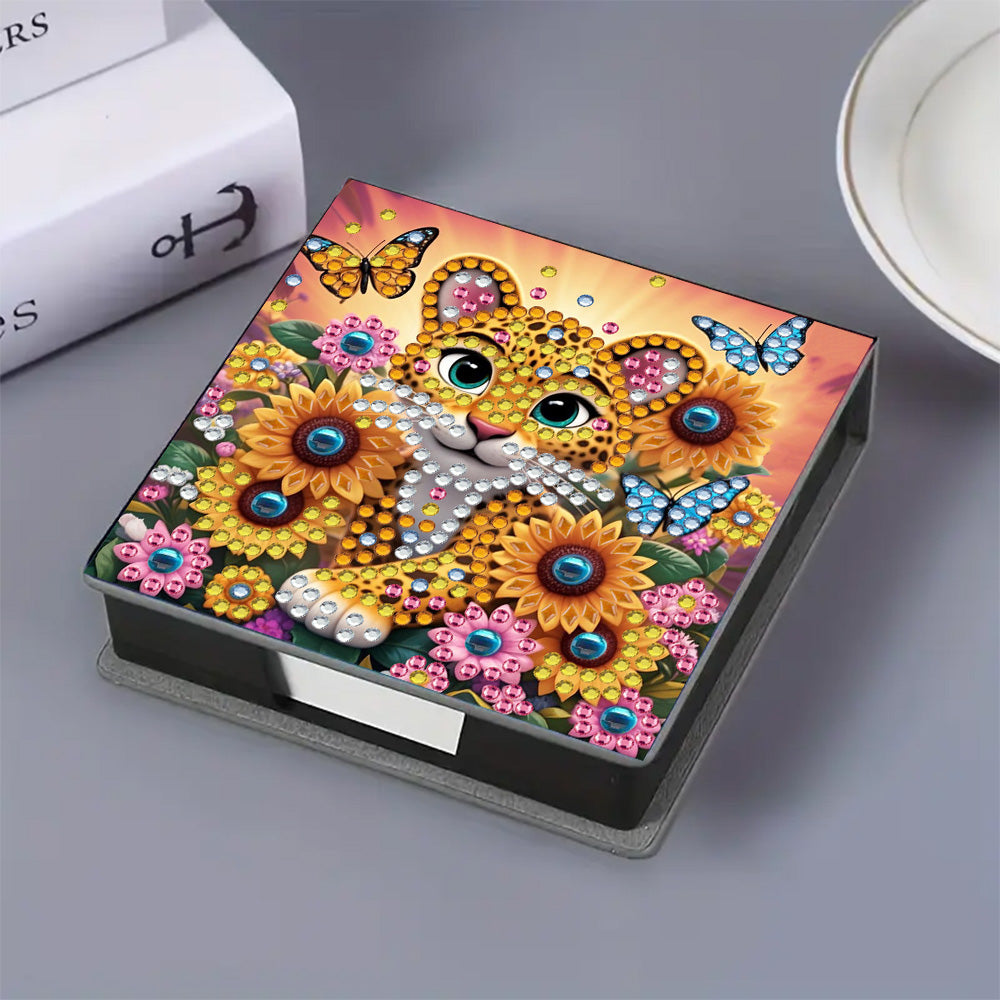5D DIY Leather Diamond Art Note Box with 160 Sheets Paper for Desktop Decoration