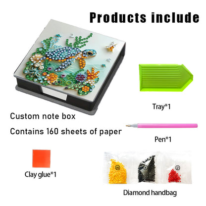 5D DIY Leather Diamond Art Note Box with 160 Sheets Paper for Desktop Decoration