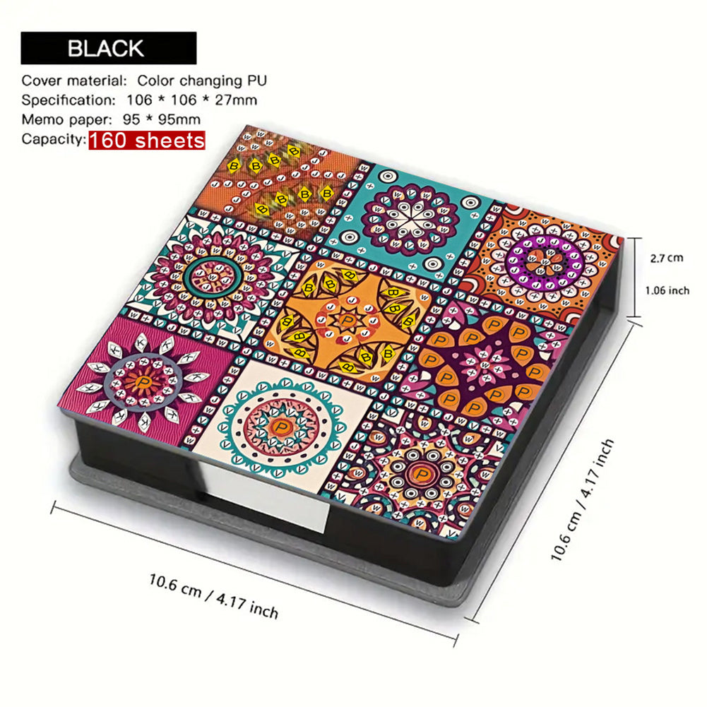 5D DIY Leather Diamond Art Note Box with 160 Sheets Paper for Desktop Decoration